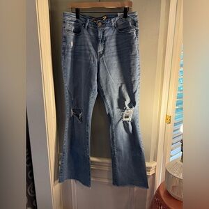 Seven7 Blue Flare Wide Leg Jeans Distressed